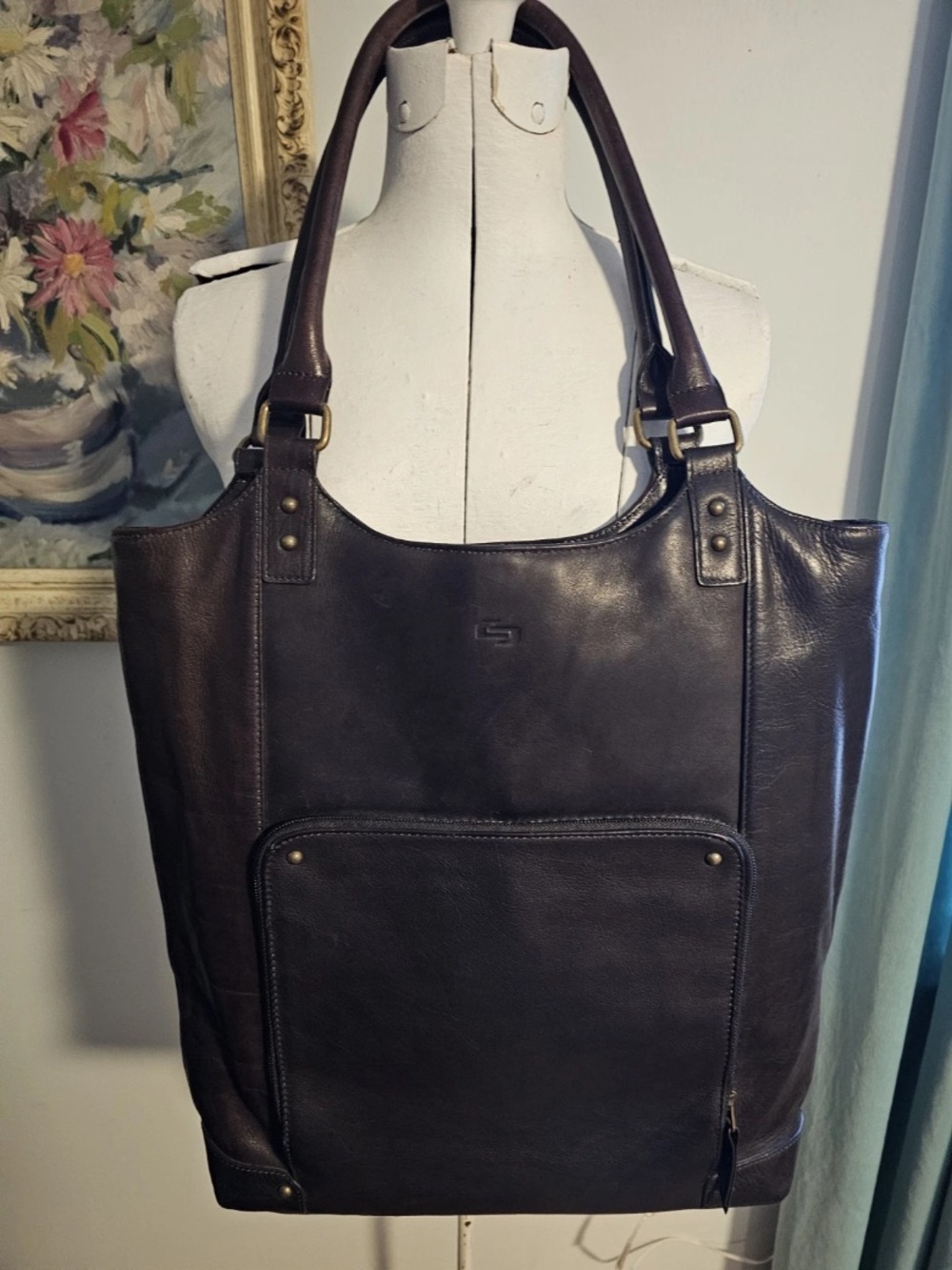 Solo Leather Laptop/Briefcase Tote Bag Espresso & Teal